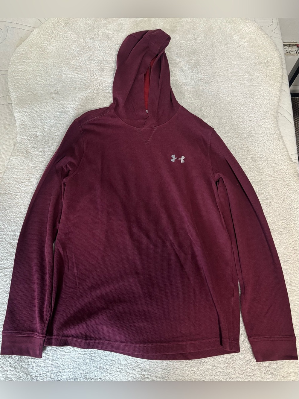 Under Armour Mens M Burgundy Pullover Hoodie Logo Pockets Loose Long Sleeve